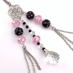 Pink Black Polka Dot Prism Handmade Car Charm Suncatcher CC136